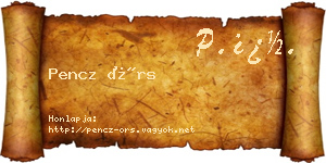 Pencz Örs névjegykártya